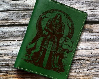 Wolf warrior leather handmade bifold wallet, custom engrave gift for him