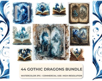 Gothic Dragon Clipart Dark Fantasy Watercolor Mythical Creature Art Digital Graphics