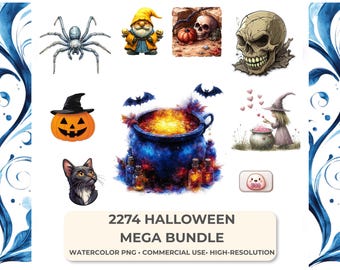 Watercolor Halloween Clipart: Spooky Witch, Skull & Ghost PNG Sublimation Designs