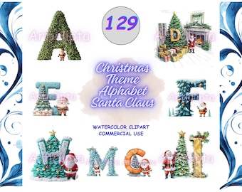 Aquarell Weihnachten Alphabet Cliparts, Weihnachtsmann Buchstaben PNG, Urlaub Monogramm Bundle