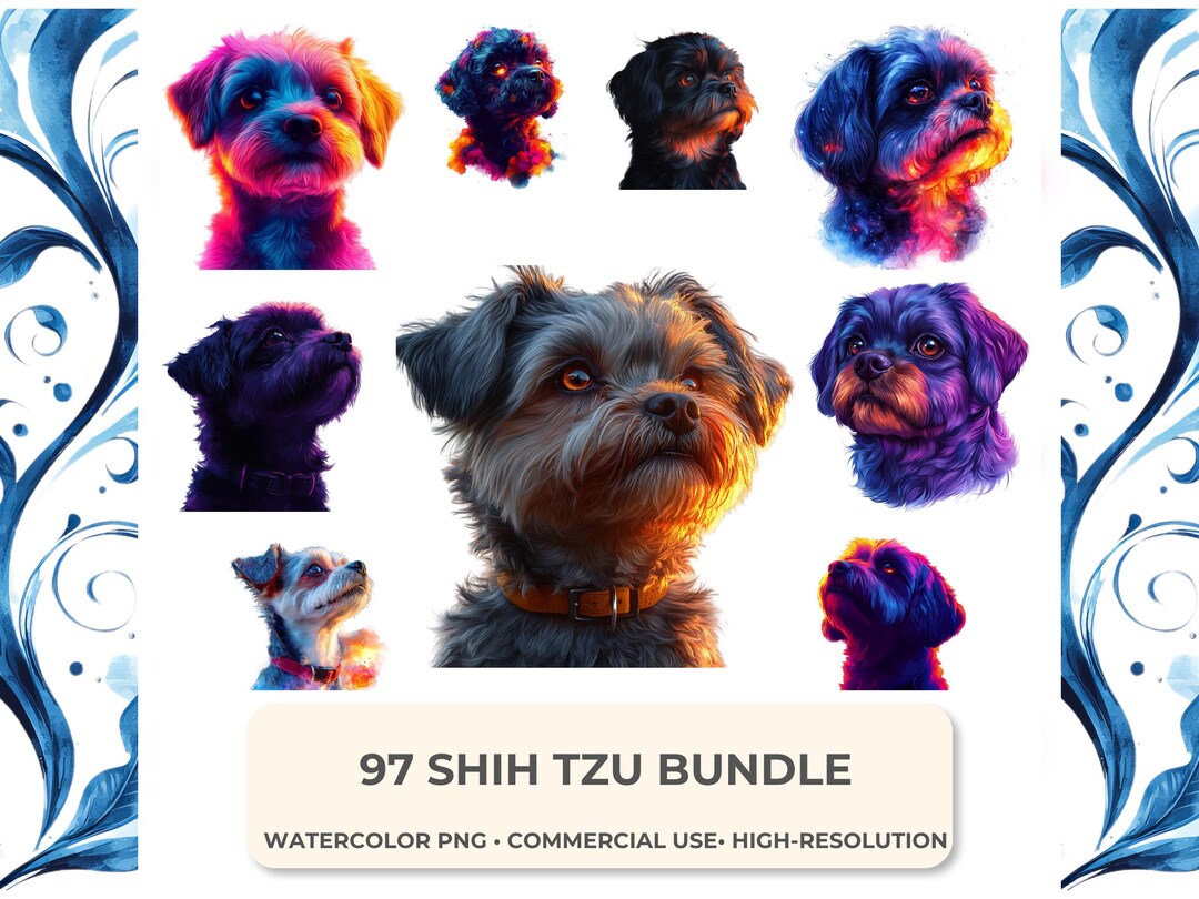 Shih Tzu Clipart Bundle 97 Watercolor Dog PNG Pet Portrait Graphics - Etsy