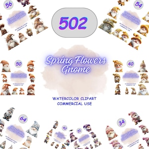 Watercolor Spring Gnome Clipart Bundle: Floral Hats, Garden Decor (PNG Digital Download)