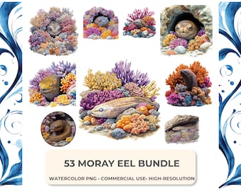 Watercolor Moray Eel Clipart Ocean Reef Fish PNG Marine Life Graphics Commercial Use