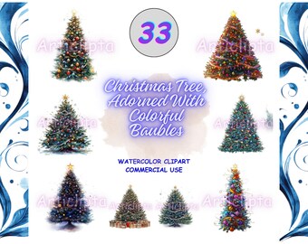 Watercolor Christmas Baubles Clipart, Festive Ornaments PNG Bundle, Holiday Graphics