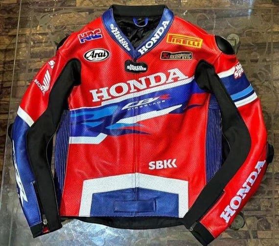 Jaqueta de couro vintage para motociclistas de corrida Honda HRC