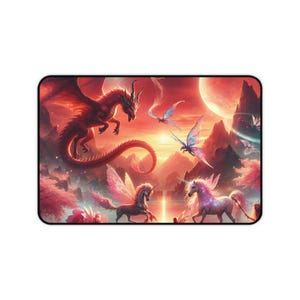 Fantasy Art Inspired Desk Mat - Magical Creatures, Home Office Decor, Gamer Gift, Fantasy Theme, Desk Accessories