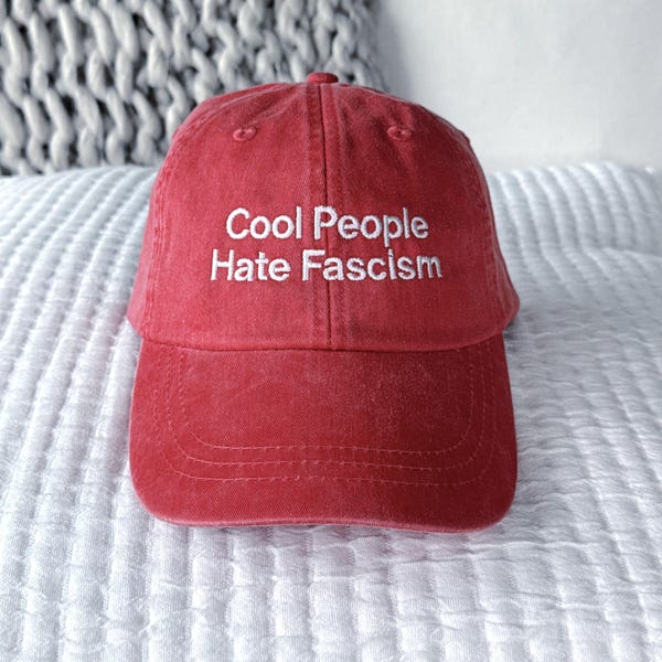 Embroidered Baseball Cap, Cool People Hate Fascism