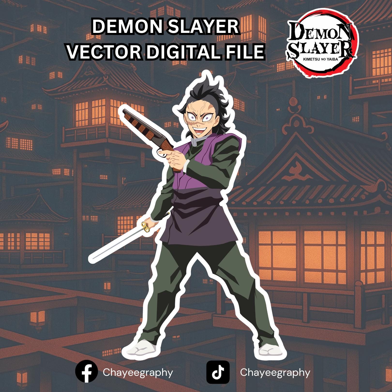 Genya Shinazugawa - Demon Slayer Hand Drawn Vector by Chayeegraphy