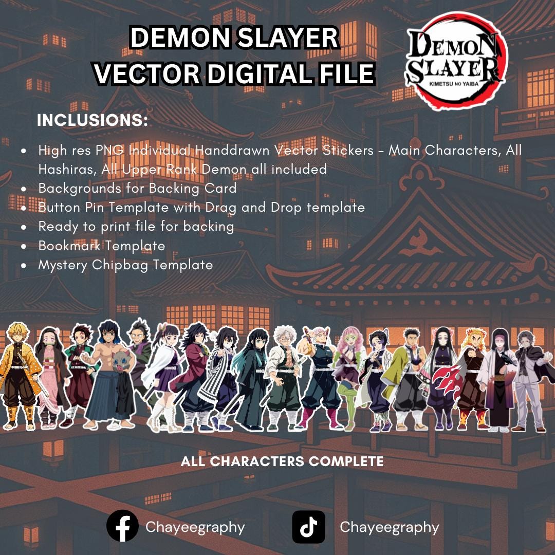 Demon Slayer Hand Drawn Vector by Chayeegraphy - Full Set 27 Characters ...