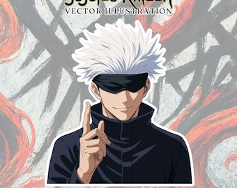 Satoru Gojo-Inspired Hand Drawn Vector PNG - Set 1 | Jujutsu Kaisen Anime Fan Art | Chayeegraphy