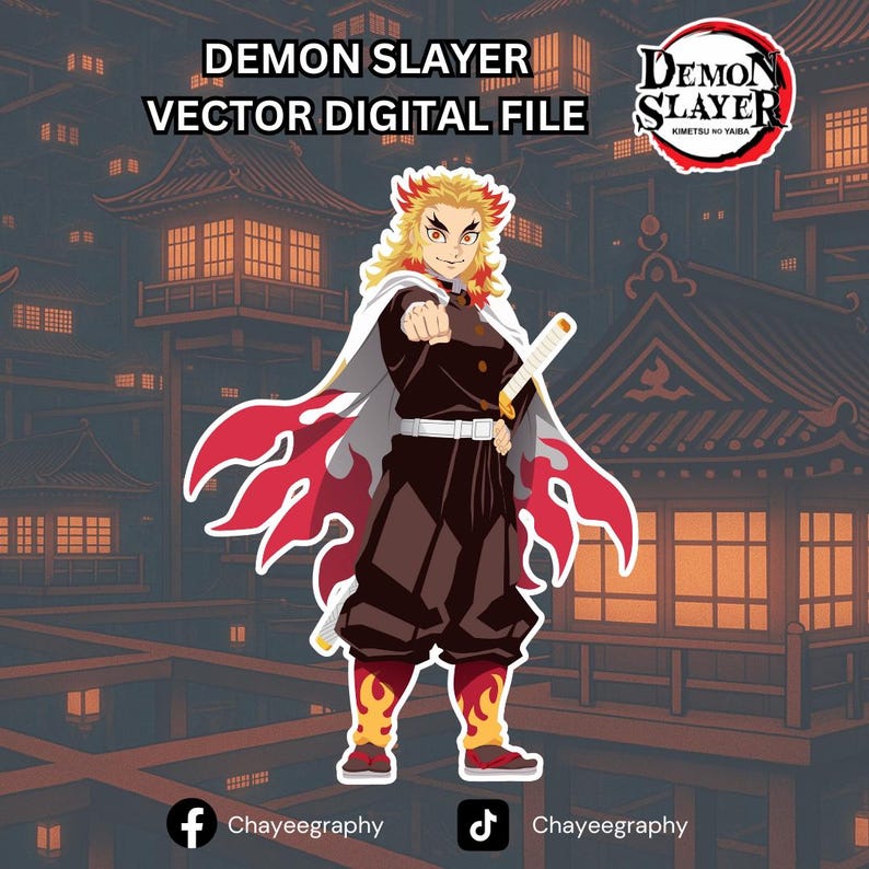 Kyōjurō Rengoku - Demon Slayer Hand Drawn Vector by Chayeegraphy - Etsy