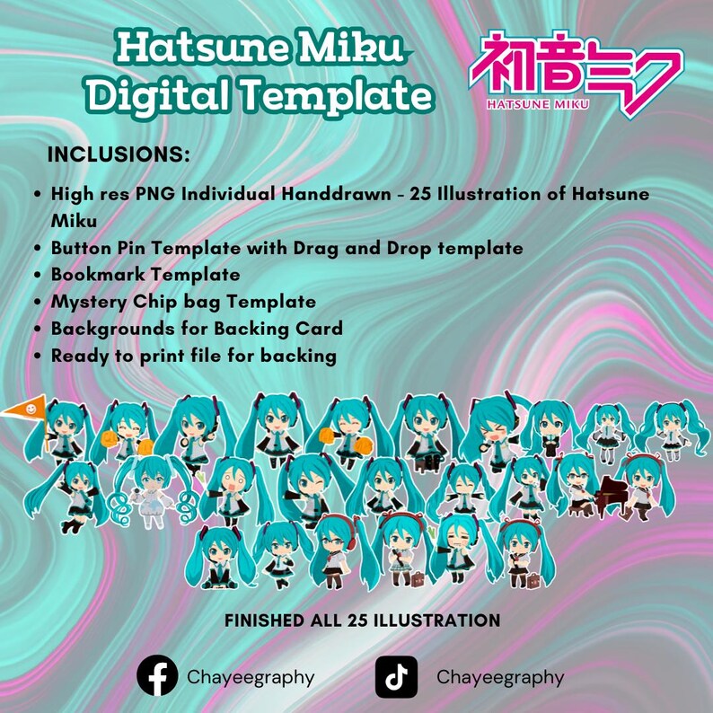 Hatsune Miku Inspired Digital Download | Hand Drawn PNG Set - Etsy