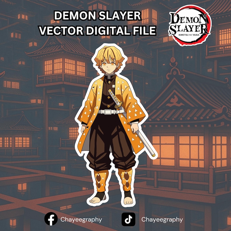 Zenitsu Agatsuma - Demon Slayer Hand Drawn Vector by Chayeegraphy - Etsy