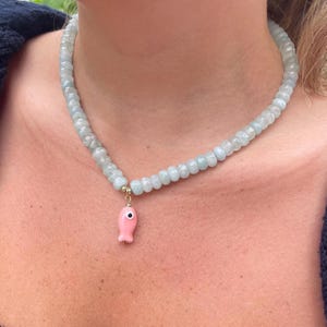Aqua Quartz Beaded Fish Necklace, Gemstone Necklace, Colorful Fish Necklace, Summer Boho Necklace, Fun Summer Necklace, Beachy Necklace