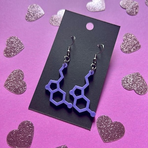 Serotonin Molecule Earrings | Science Cute Novelty Jewelry | Sparkly Iridescent Dangle Earrings |  Quirky Unique Statement Accessory