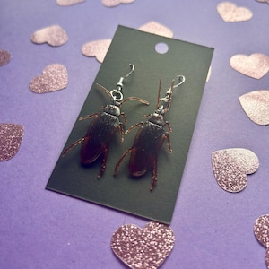 Cockroach Dangle Earrings | Creepy Roach Earrings | Halloween Bug Accessory | Unique Novelty Statement Jewelry
