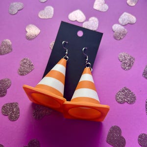 Traffic Cone Dangle Earrings: Quirky Novelty Statement Jewelry