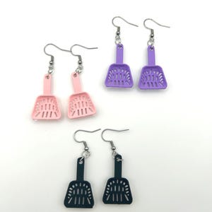 Cat Litter Scoop Earrings | Kitty Scooper Dangle Earrings | Funny Weird Novelty Accessory | Odd Unique Statement Jewelry