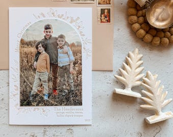 Letterpress Holiday Christmas Photo Card - Holly Arch Design