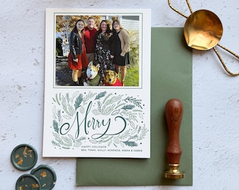 Letterpress Holiday Christmas Photo Card - Merry Design