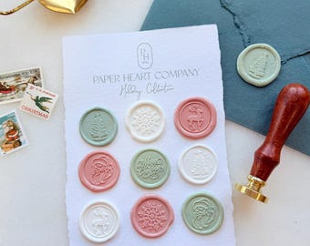 Pastel Christmas Wax Seal with Adhesive Back, Handmade, Set of 9