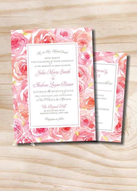 WATERCOLOR ROSES Watercolor Floral Spring Wedding Invitation Suite Il_570xn