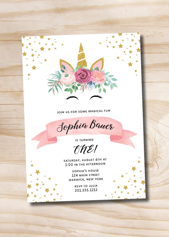 Unicorn Party invitation - Floral unicorn, magical unicorn - Printable or Printed Il_570xn