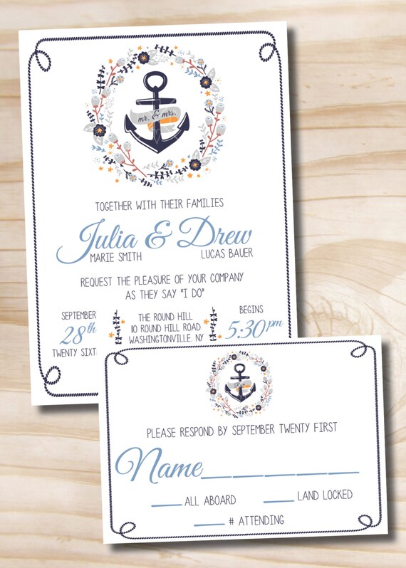 Nautical Wedding Invitation And Response Card Invitation Suite Etsy