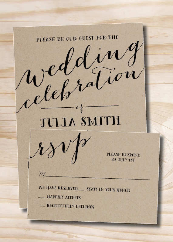 Rustic Script Celebrate Kraft Paper Wedding Invitation | Etsy