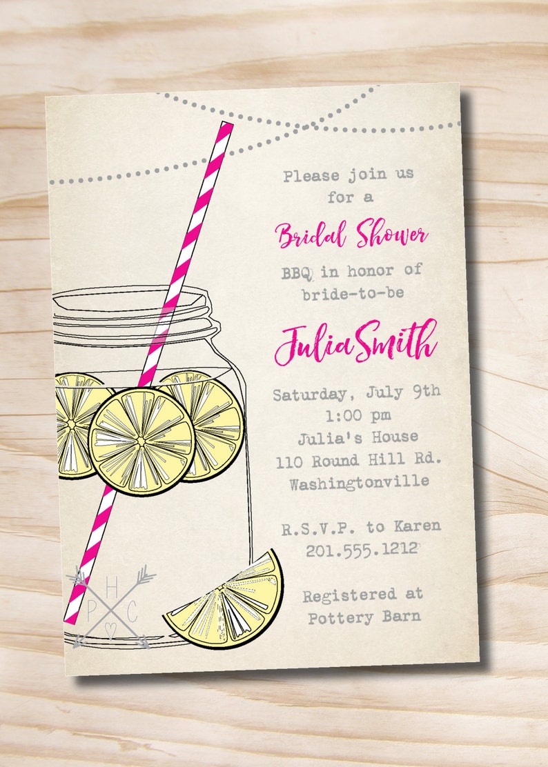 BBQ Backyard Summer Bridal Shower Invitation Printable digital file or printed invitations Vintage Lemonade Bridal Shower Invitation