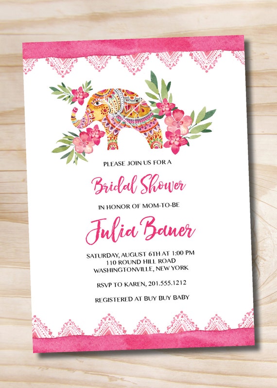 Boho Indian Floral Bridal Shower Invitation - Printable digital file or printed invitations Il_570xn