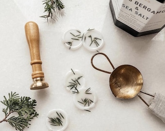 Pine Needle Wax Seals, Merry Christmas Stickers, Handmade, Set of 9