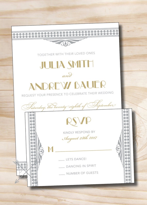 art deco gatsby wedding invitation response card invitation suite wedding invite response card