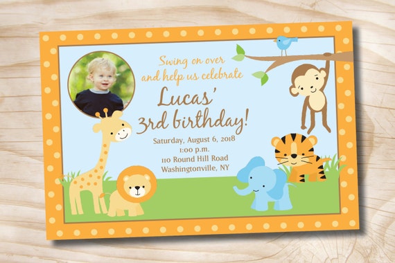 Jungle Animals Birthday Party Event Printable Invitation Girl -Digital FIle Il_570xn