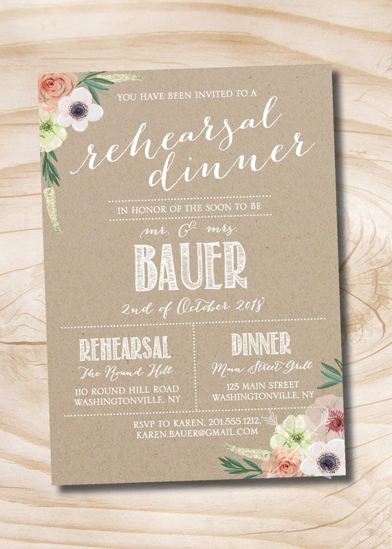 - PRINTABLE Rehearsal Dinner Invitation Watercolor Floral Invitations Rehearsal Invtitations Digital File Wedding Rehearsal Invite