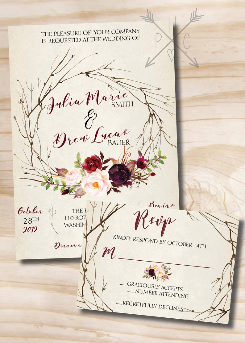 rustic wedding invitation response card invitation suite
