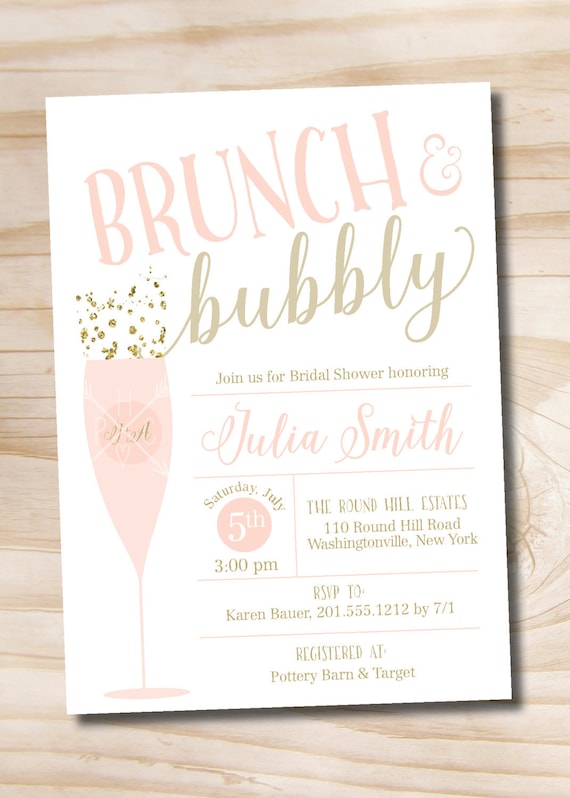Brunch and Bubbly Bridal Shower Invitation, Confetti Glitter Bridal Shower Invitation - Printable digital file or printed invitations Il_570xn