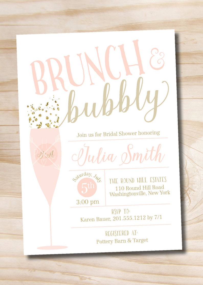 Brunch and Bubbly Bridal Shower Invitation, Confetti Glitter Bridal Shower Invitation - Printable digital file or printed invitations 