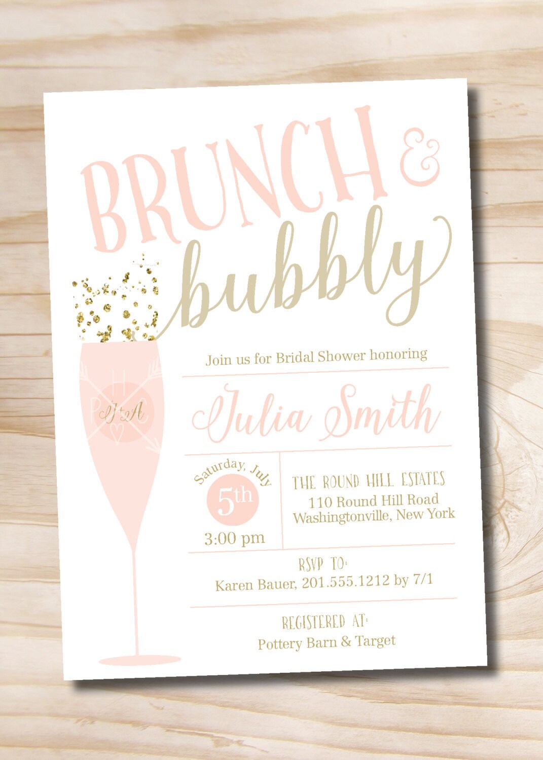 Brunch and Bubbly Bridal Shower Invitation Confetti Glitter Etsy