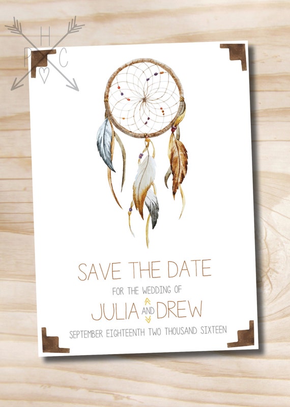 Boho Dreamcatcher Save The Date - Printable digital file or printed invitations Il_570xn