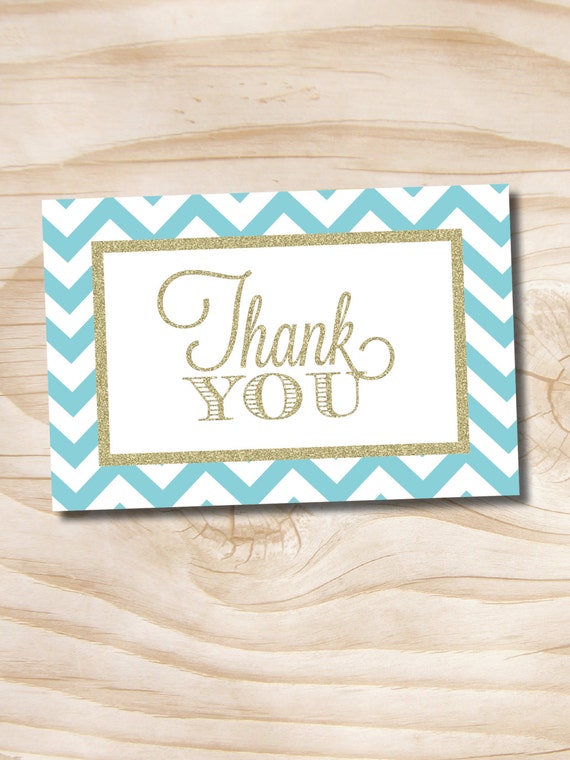 INSTANT DOWNLOAD Turquoise & Gold Glitter Chevron Thank you Card - digital design file Il_570xn
