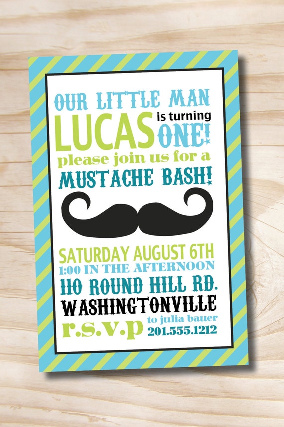 Mustache Bash Little Man 1st Birthday Party Event Printable Invitation BOY Il_570xn