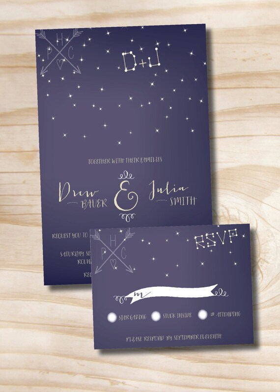 UNDER THE STARS Wedding Invitation and Response Card Invitation Suite Il_570xn