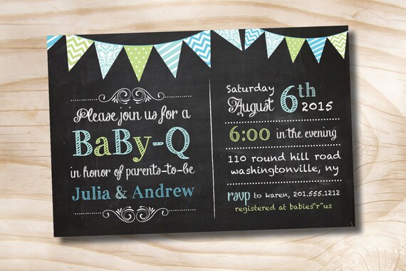 BabyQ Blackboard Chalkboard Baby Shower Couples bbq Invitation - Printable Digital file or Printed Invitations Il_570xn