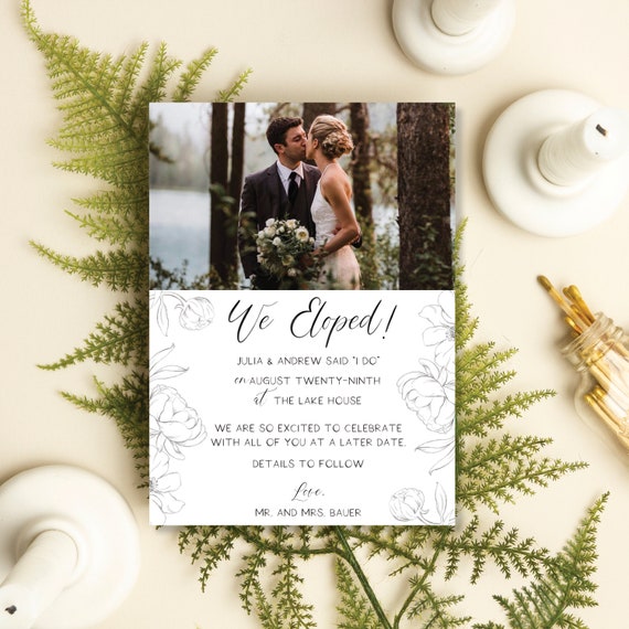 Elopment Announcement, We Eloped, Photo Elopement Card, Change of Plans, Postponement Announcement, Wedding Change - Digital Or Printed Il_570xn