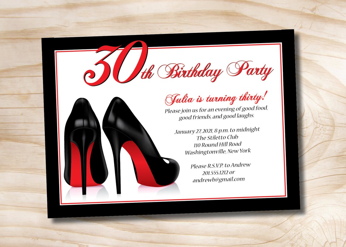 STILETTO SHOES 30th 40th 50th birthday party Invitation Etsy