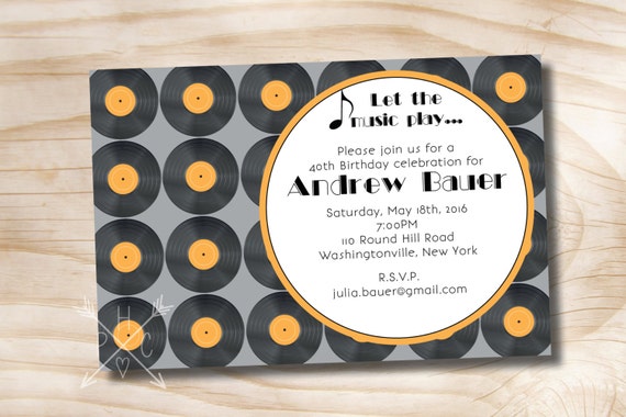 Typical Data Songs Concept Birthday Grownup Invitation photo relating to Printable Records identify Classic Data Audio Concept Birthday Grownup Invitation