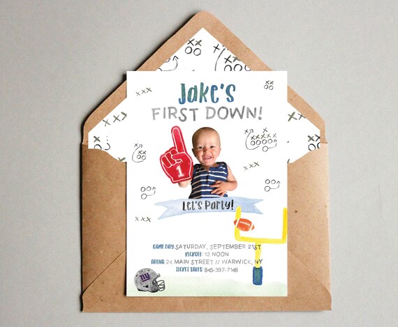 First Down Birthday Invitation // Football Birthday Party // First Birthday // Football // Sports Party - Custom PDF or Printed Invitation Il_570xn