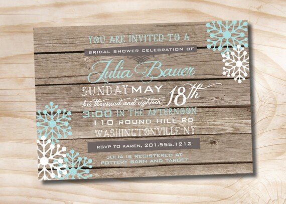 Vintage Wooden Plank Snowflake Bridal Shower Couples Shower Baby Shower Invitation - Printable digital file or printed invitations Il_570xn