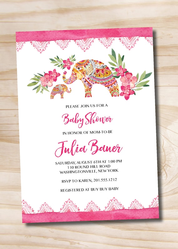Boho Indian Floral Baby Shower Invitation - Printable Digital file or Printed Invitations Il_570xn